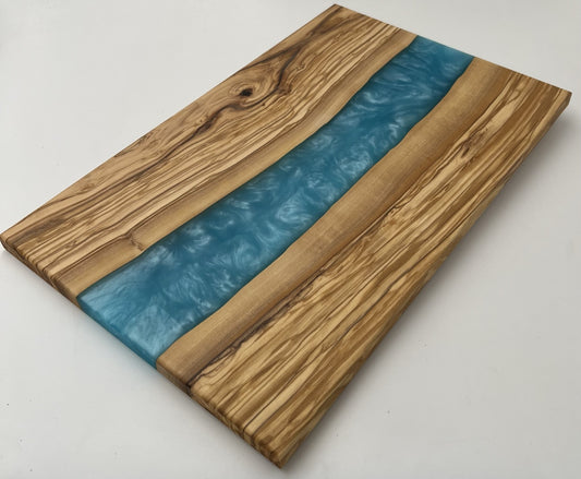 Olive Wood Epoxy Cutting Board (Electric Blue)