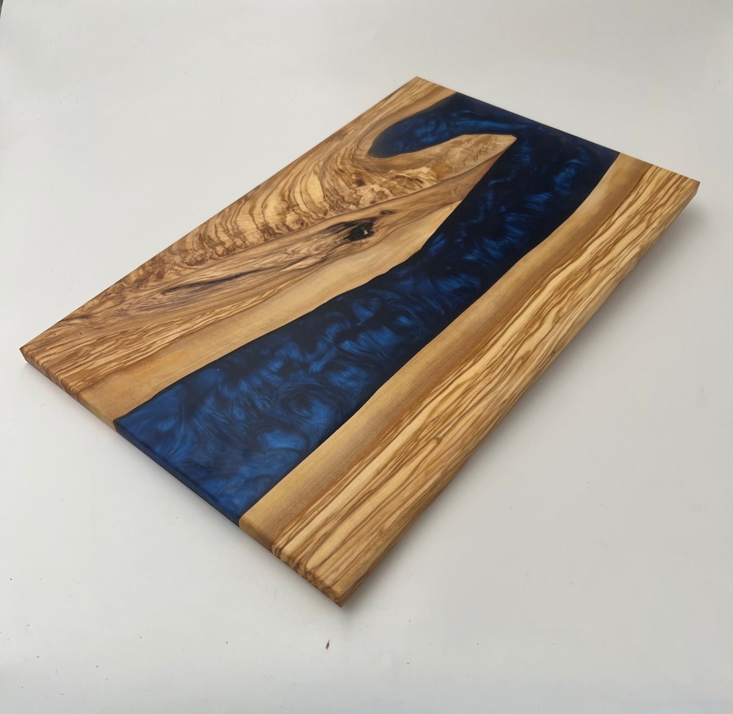 Olive Wood Epoxy Cutting Board (Pacific Blue)