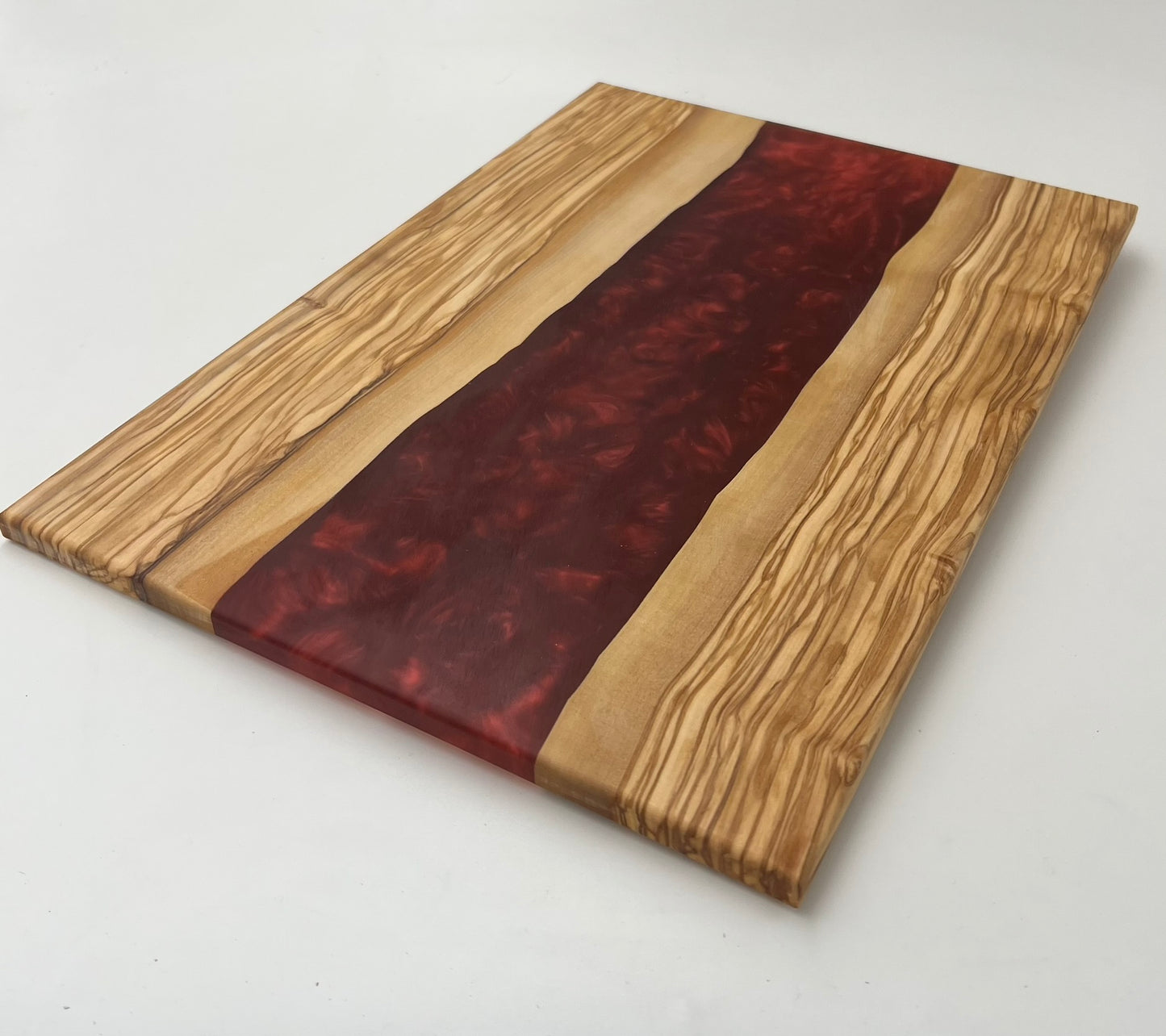 Olive Wood Epoxy Cutting Board (Scarlet)