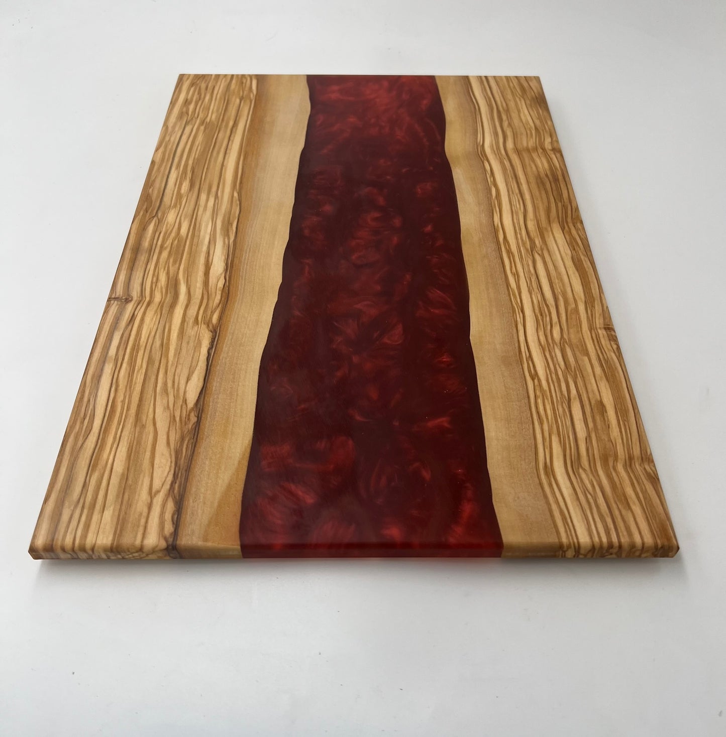 Olive Wood Epoxy Cutting Board (Scarlet)