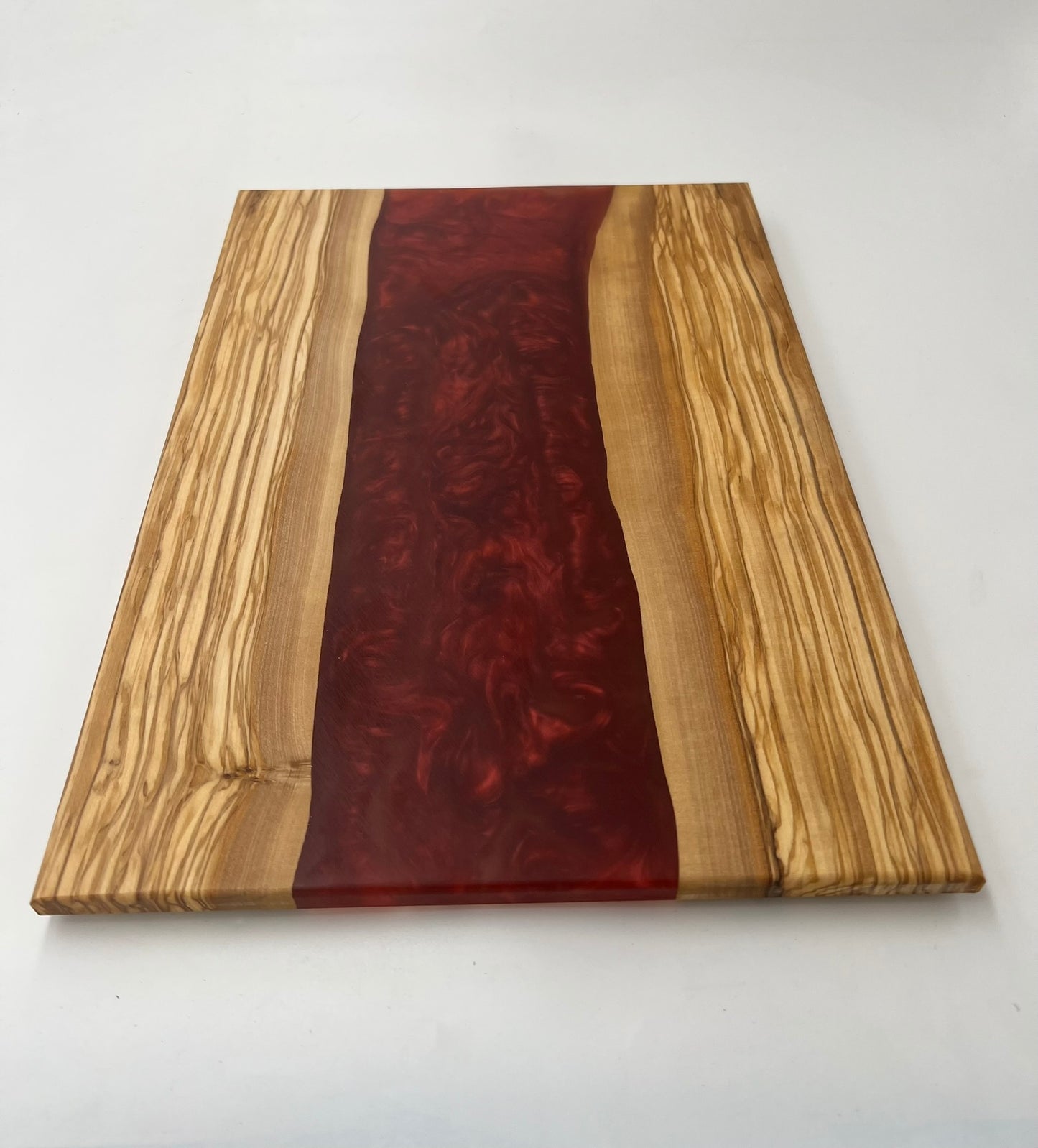 Olive Wood Epoxy Cutting Board (Scarlet)